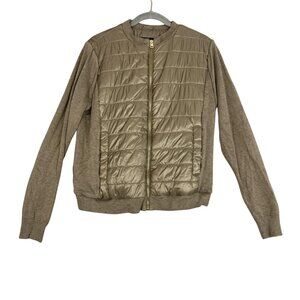 Marc New York Jacket Mens Large Taupe Quilted Puffer‎ Knit Sleeves Full Zip